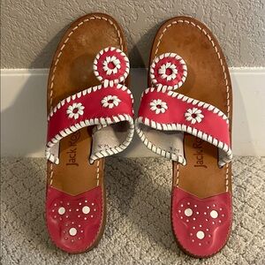 Jack Rogers Sandals Size 8 Pink Leather Whipstitch Slide Classic